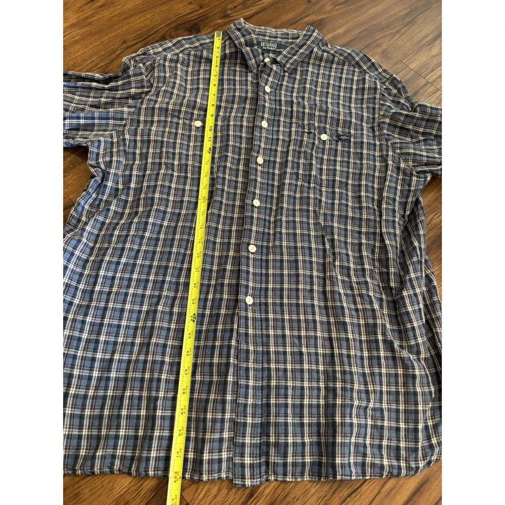 Polo Ralph Lauren Linen Blend Plaid Shirt Mens XXL Long Sleeve Button Down Blue